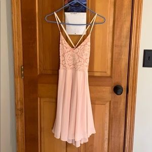 Pink lace open back dress